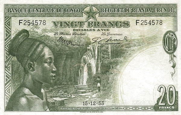 BELGIAN CONGO 20 Francs 1953 Pick 26 collectible banknote