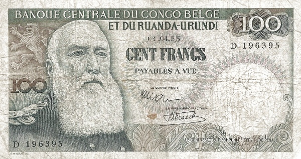 BELGIAN CONGO 100 Francs 1955 Pick 33 collectible banknote