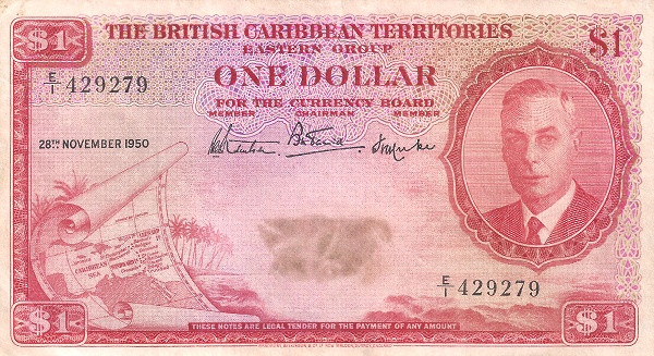 BRITISH CARIBBEAN TERRITORIES 1 Dollar 1950 Pick 1