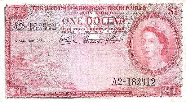 BRITISH CARIBBEAN TERRITORIES 1 Dollar 1953 Pick 7 collectible banknote