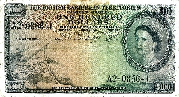 BRITISH CARIBBEAN TERRITORIES 100 Dollars 1953 Pick 12