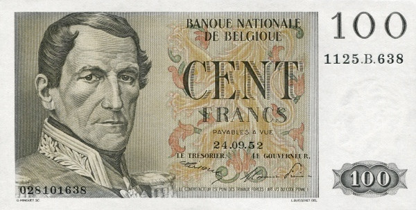 BELGIUM 100 Francs 1952 Pick 129