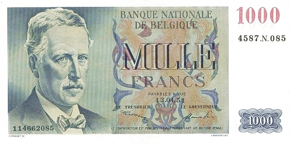BELGIUM 1000 Francs 1950 Pick 131