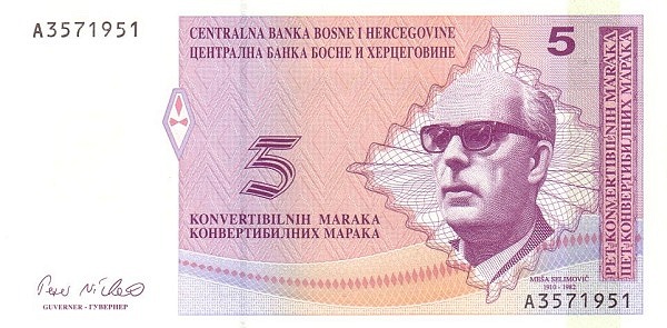 BOSNIA & HERZEGOVINA 5 Konvertibilnih 1998 Pick 61 collectible banknote