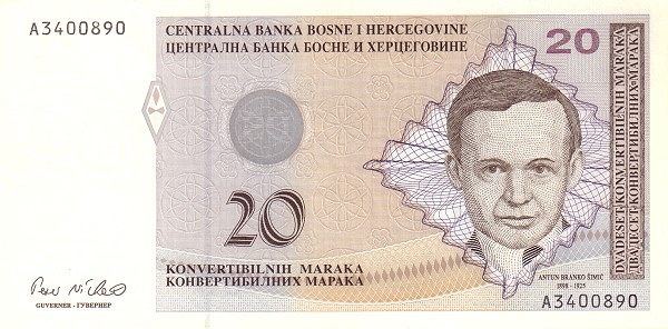 BOSNIA & HERZEGOVINA 20 Konvertibilnih 1998 Pick 65 collectible banknote
