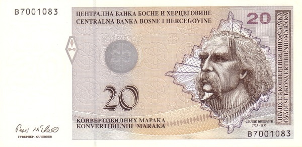 BOSNIA & HERZEGOVINA 20 Konvertibilnih 1998 Pick 66 collectible banknote