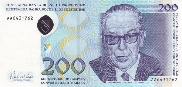 BOSNIA & HERZEGOVINA 200 Konvertibilnih 2002 Pick 71 collectible banknote