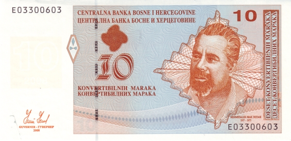 BOSNIA & HERZEGOVINA 10 Konvertibilnih 2008 Pick 72 collectible banknote