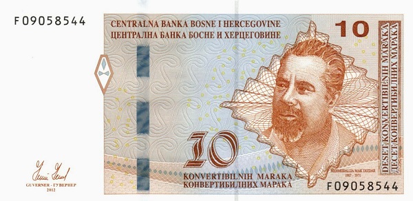 BOSNIA & HERZEGOVINA 10 Konvertibilnih 2012 Pick 80 collectible banknote