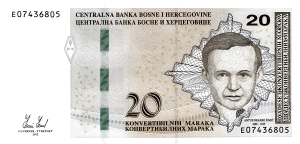 BOSNIA & HERZEGOVINA 20 Konvertibilnih 2012 Pick 82 collectible banknote
