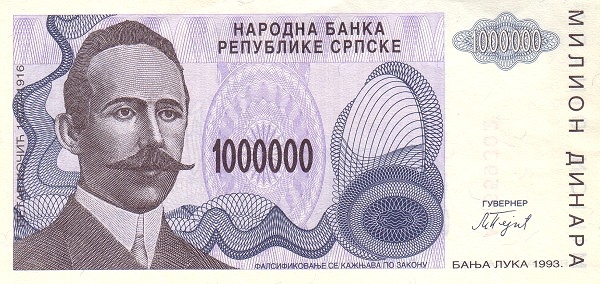 BOSNIA & HERZEGOVINA – SERBIAN REPUBLIC 1000000 Dinara 1993 Pick 155