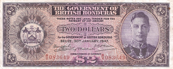 BRITISH HONDURAS 2 Dollars 1952 Pick 25