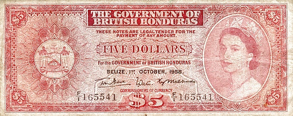 BRITISH HONDURAS 5 Dollars 1953 Pick 30 collectible banknote