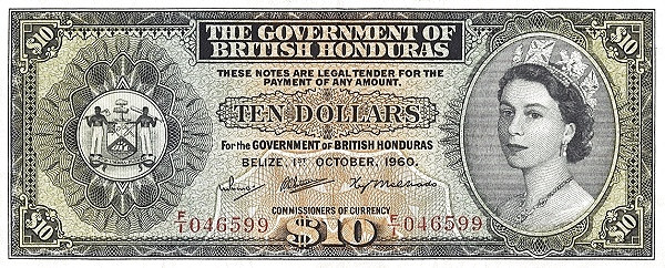 BRITISH HONDURAS 10 Dollars 1953 Pick 31 collectible banknote