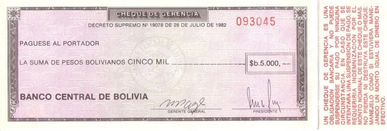 BOLIVIA 5000 Pesos 1982 Pick 172 collectible banknote