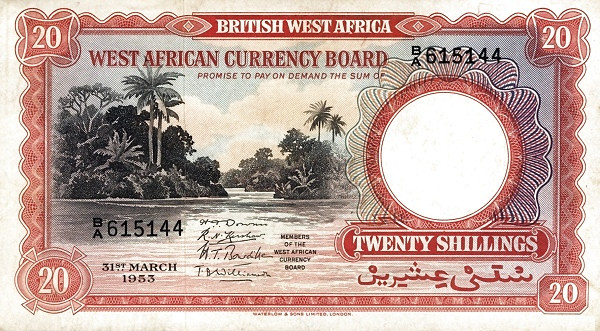 BRITISH WEST AFRICA 20 Shillings 1953 Pick 10