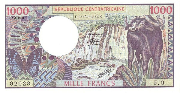 CENTRAL AFRICAN REPUBLIC 1000 Francs 1980 Pick 10
