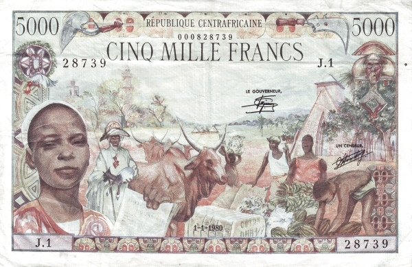 CENTRAL AFRICAN REPUBLIC 5000 Francs 1980 Pick 11