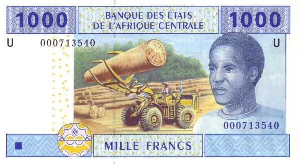 CENTRAL AFRICAN STATES – CAMEROON 1000 Francs 2002 Pick 207U collectible banknote