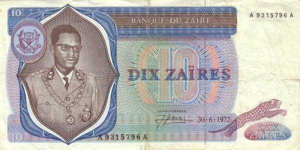 ZAÏRE 10 Zaïres 1972 Pick 23 collectible banknote