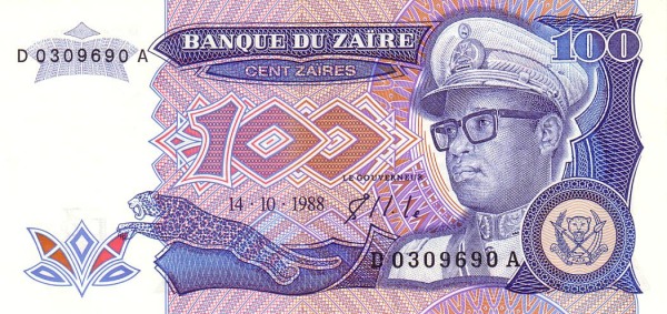 ZAÏRE 100 Zaïres 1988 Pick 33 collectible banknote