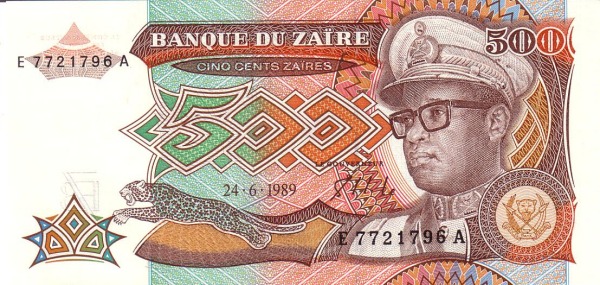 ZAÏRE 500 Zaïres 1989 Pick 34 collectible banknote