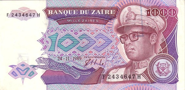 ZAÏRE 1000 Zaïres 1989 Pick 35 collectible banknote