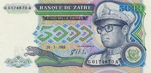 ZAÏRE 5000 Zaïres 1988 Pick 37 collectible banknote