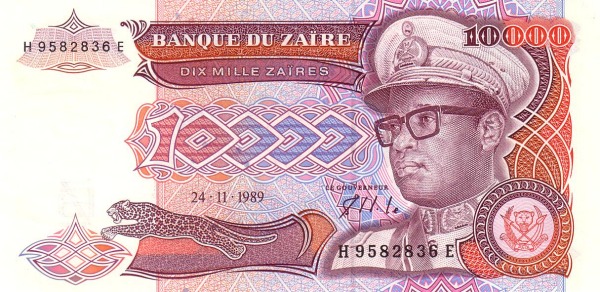 ZAÏRE 10000 Zaïres 1989 Pick 38 collectible banknote