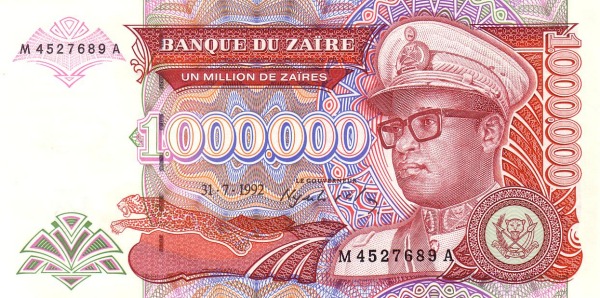 ZAÏRE 1000000 Zaïres 1992 Pick 44 collectible banknote