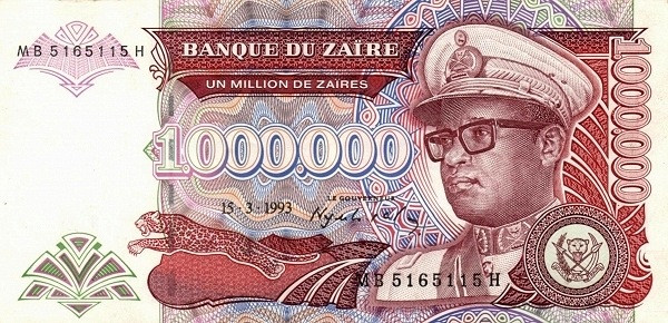 ZAÏRE 1000000 Zaïres 1993 Pick 45 collectible banknote