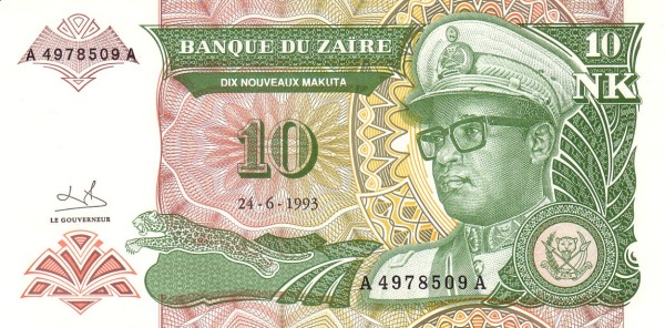 ZAÏRE 10 Nouveaux 1993 Pick 49 collectible banknote