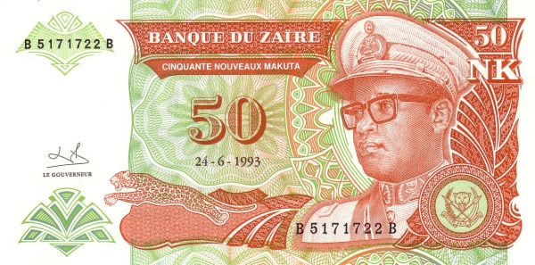 ZAÏRE 50 Nouveaux 1993 Pick 51 collectible banknote