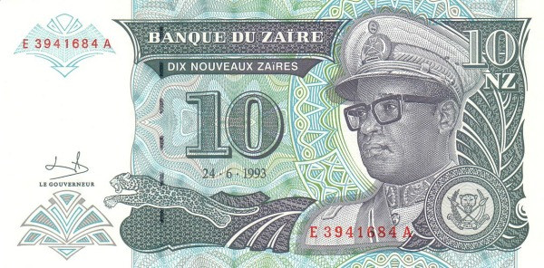 ZAÏRE 10 Nouveaux 1993 Pick 54 collectible banknote