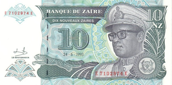 ZAÏRE 10 Nouveaux 1993 Pick 55 collectible banknote
