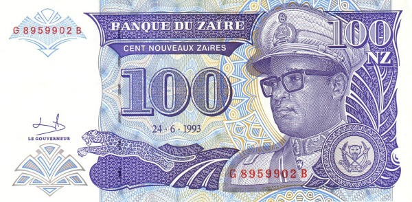 ZAÏRE 100 Nouveaux 1993 Pick 58 collectible banknote