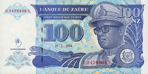 ZAÏRE 100 Nouveaux 1994 Pick 60 collectible banknote
