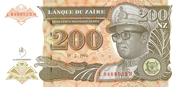 ZAÏRE 200 Nouveaux 1994 Pick 62 collectible banknote