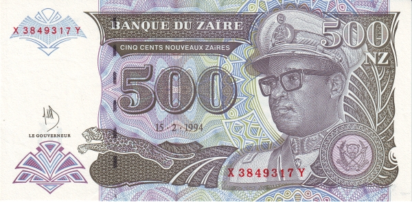 ZAÏRE 500 Nouveaux 1994 Pick 64A collectible banknote