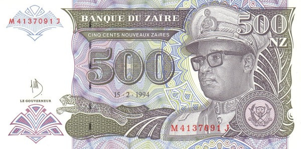 ZAÏRE 500 Nouveaux 1994 Pick 64 collectible banknote