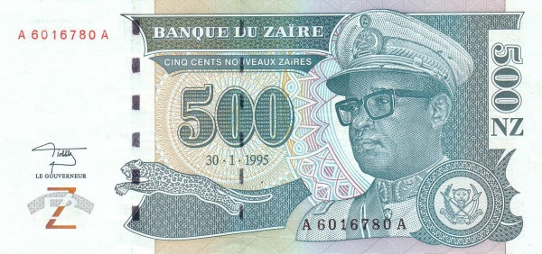 ZAÏRE 500 Nouveaux 1995 Pick 65 collectible banknote