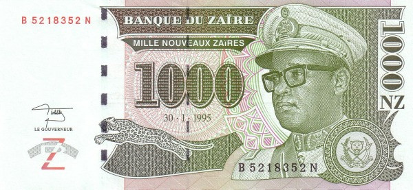 ZAÏRE 1000 Nouveaux 1995 Pick 66 collectible banknote