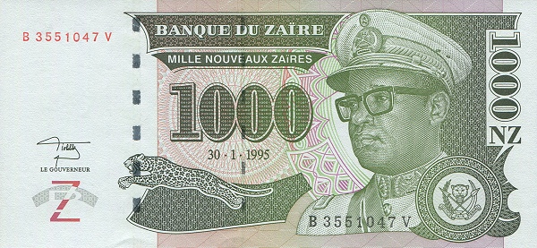 ZAÏRE 1000 Nouveaux 1995 Pick 67 collectible banknote