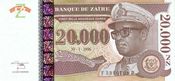 ZAÏRE 20000 Nouveaux 1996 Pick 73 collectible banknote