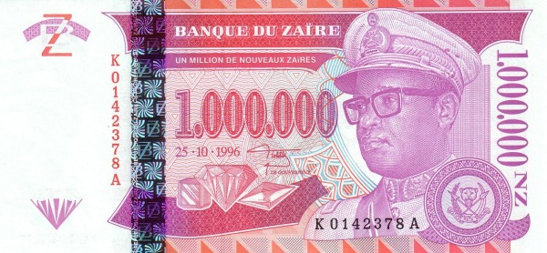 ZAÏRE 1000000 Nouveaux 1996 Pick 79 collectible banknote