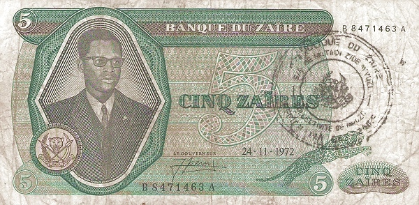 ZAÏRE 5 Zaïres 1972 Pick R3 collectible banknote