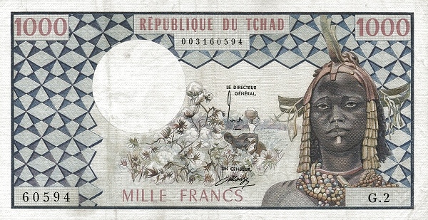 CHAD 1000 Francs 1974 Pick 3 collectible banknote