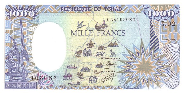 CHAD 1000 Francs 1985 Pick 10A