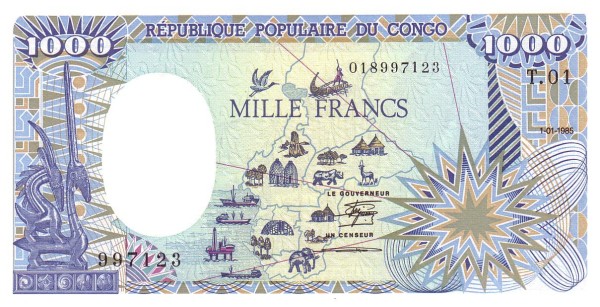 CONGO (REPUBLIC) 1000 Francs 1985 Pick 9 collectible banknote
