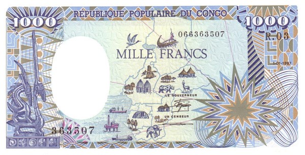 CONGO (REPUBLIC) 1000 Francs 1987 Pick 10